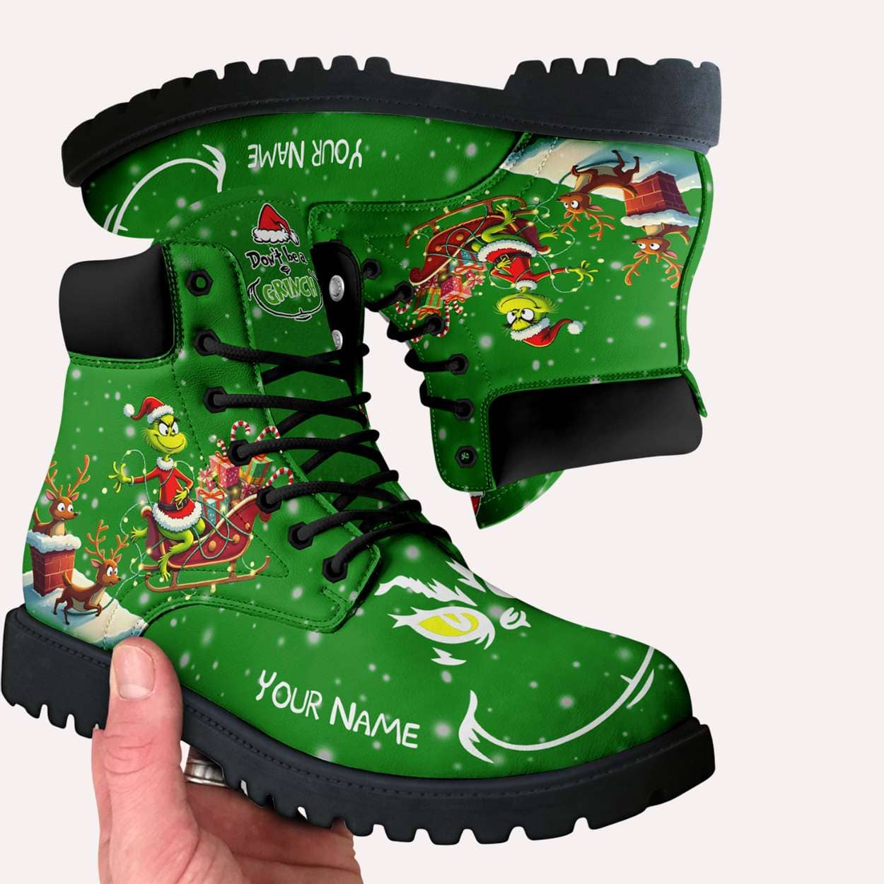 Personalized Don’t Be A Grnch Christmas Boots Personalized Don’t Be A Grnch Christmas Boots
