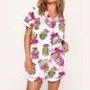 Pickle Lover Pink Bows Satin Pajama Set