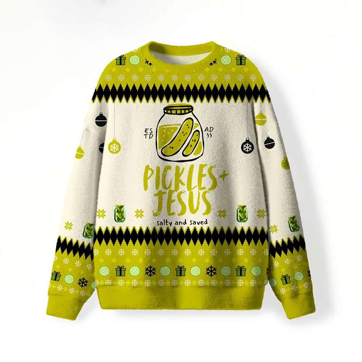 Pickles Jesus Salty And Saved Ugly Christmas Sweater Pickles Jesus Salty And Saved Ugly Christmas Sweater