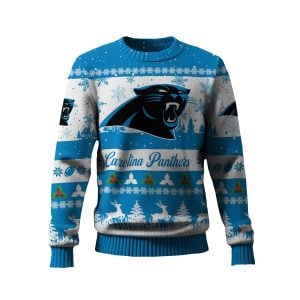 2025 Panthers Reindeer Christmas Tree Pattern Ugly Sweater