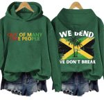 Retro Jamaica Strong Out Of Many One People We Bend We Don't Break Print Hoodie