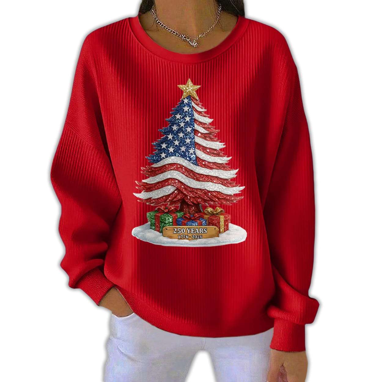 Retro Patriotic Christmas US 250 Years 1776 2026 Print Sweatshirt Retro Patriotic Christmas US 250 Years 1776-2026 Print Sweatshirt