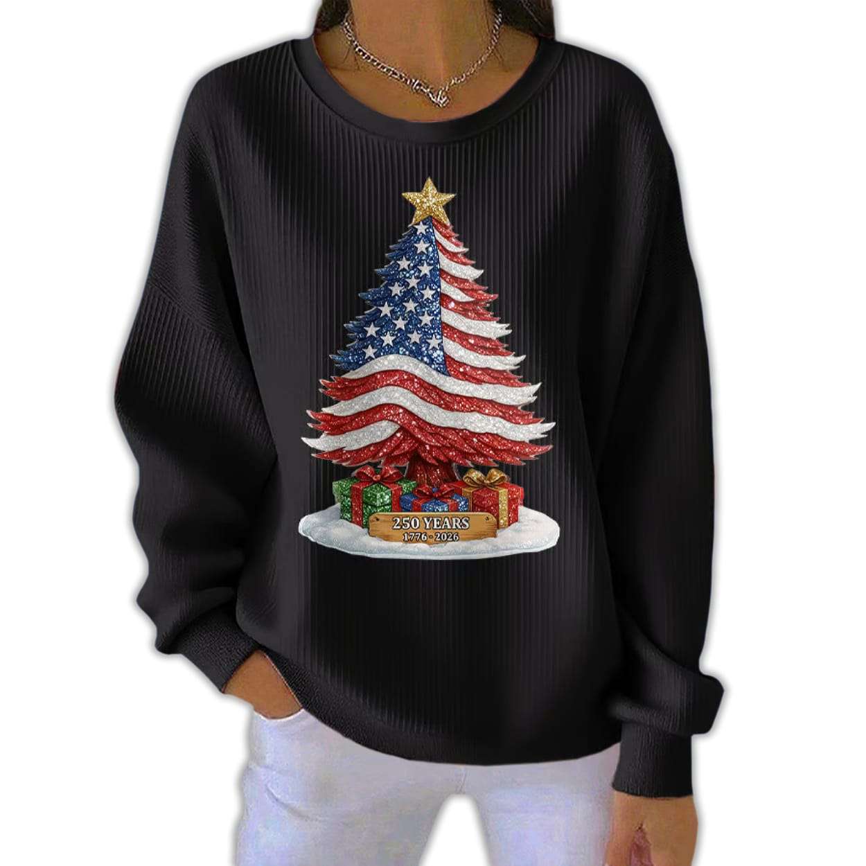 Retro Patriotic Christmas US 250 Years 1776-2026 Print Sweatshirt Retro Patriotic Christmas US 250 Years 1776-2026 Print Sweatshirt