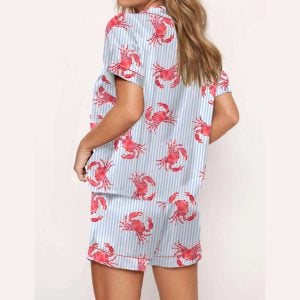 Crab Stripe Silky Satin Pajama Set1
