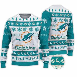 2025 Dolphins Football Reindeer Christmas Ugly Sweater