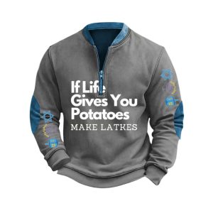 Mens If Life Gives You Potatoes Make Latkes Hanukkah Casual Pullover3