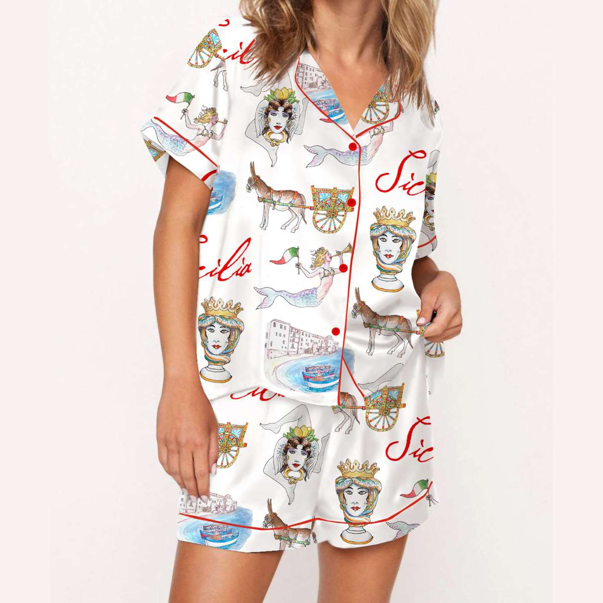 Sicily Italy Travel Silky Satin Pajama Set Sicily Italy Travel Silky Satin Pajama Set