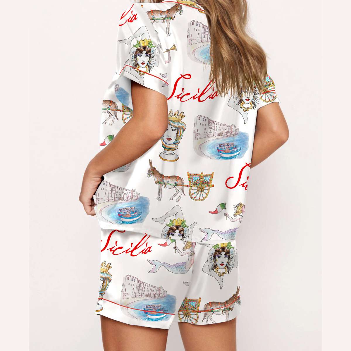 Sicily Italy Travel Silky Satin Pajama Set Sicily Italy Travel Silky Satin Pajama Set