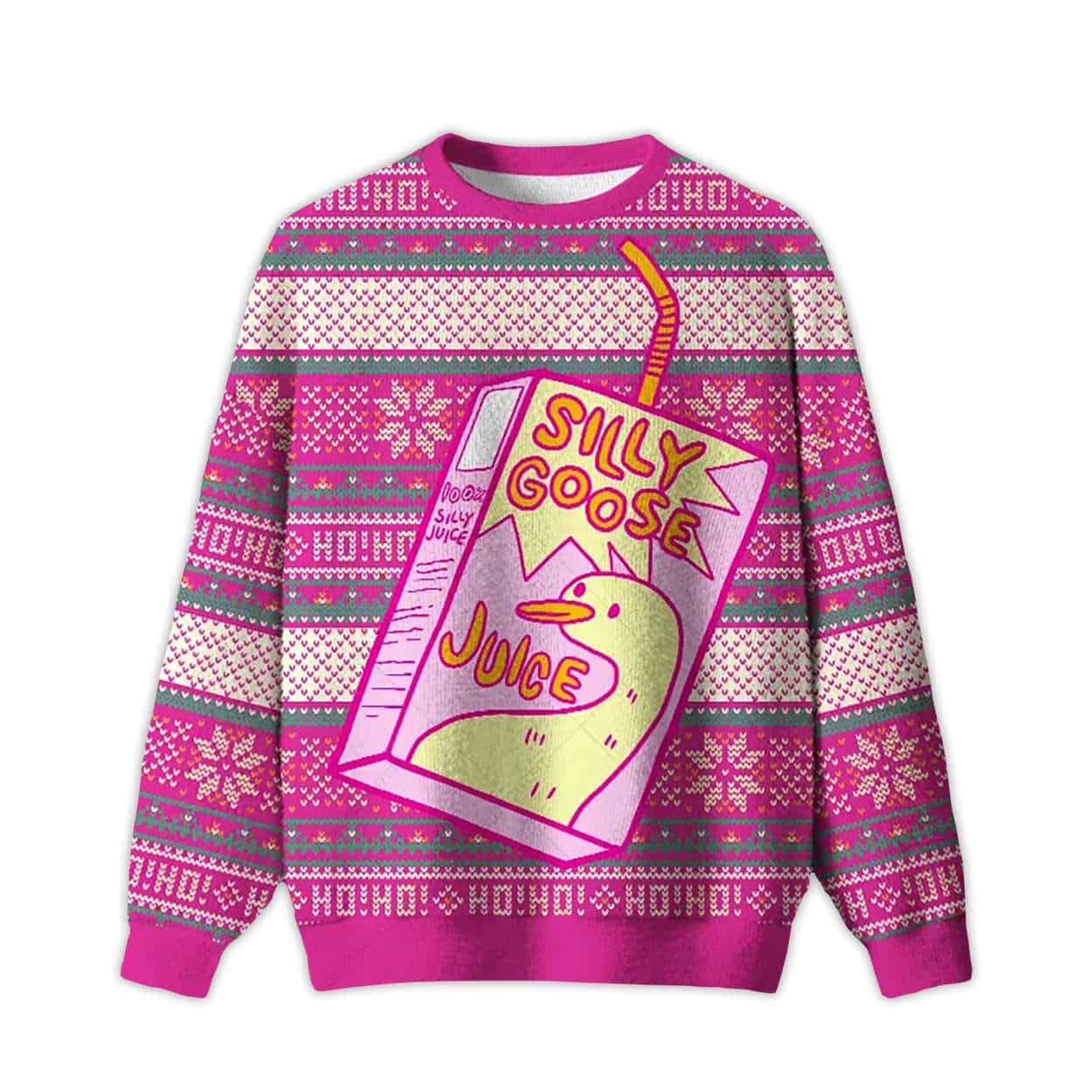 Silly Goose Juice Party Pink Ugly Christmas Sweater Silly Goose Juice Party Pink Ugly Christmas Sweater