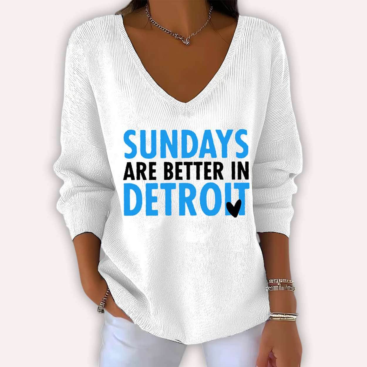 Sundays Are Better Detroit Football Waffle Long Sleeve T-Shirt Sundays Are Better Detroit Football Waffle Long Sleeve T-Shirt