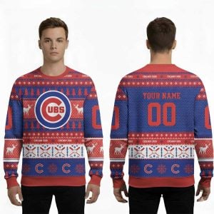 Personalized Cubs Baseball 2025 Ugly Christmas Sweater
