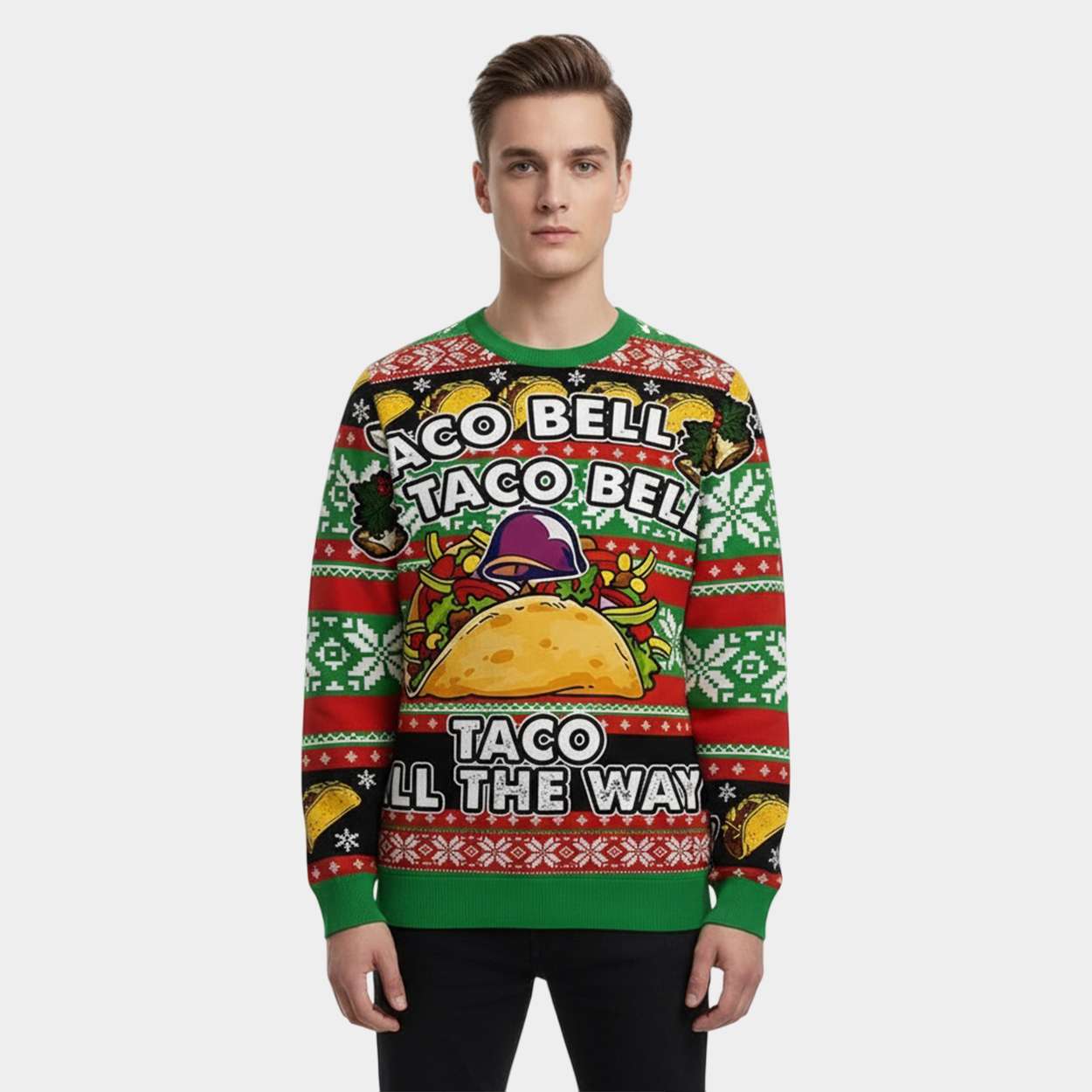 Taco Bell Taco All The Way Funny Mexican Food Christmas Ugly Sweater Taco Bell Taco All The Way Funny Mexican Food Christmas Ugly Sweater