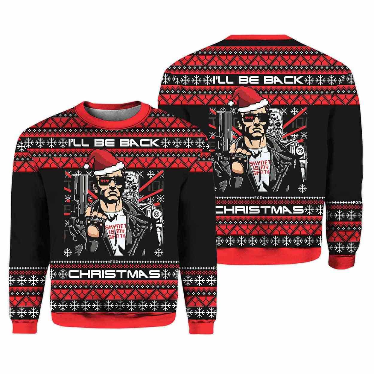 Terminator Ill Be Back A Very Cyber Christmas Ugly Sweater 1 Terminator I'll Be Back A Very Cyber Christmas Sweater