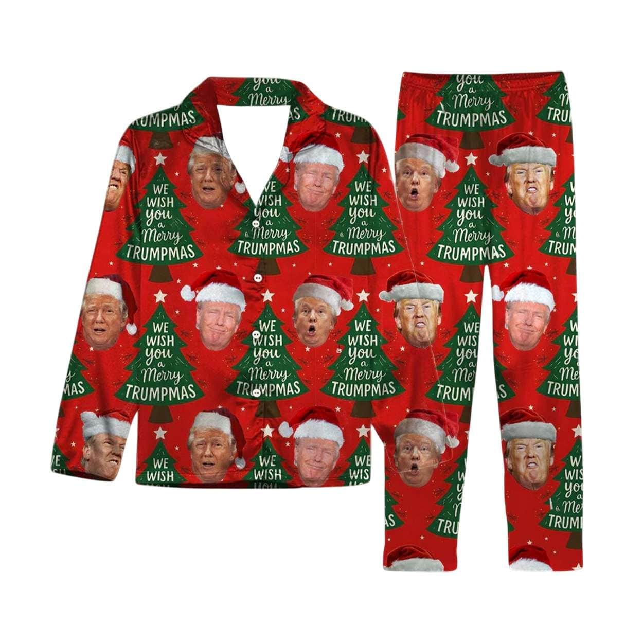 Trump Santa Face We Wish You A Merry Trumpmas Pajamas