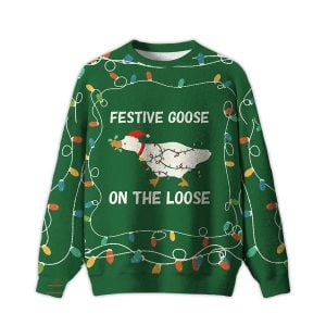 2025 Festive Goose On The Loose Ugly Christmas Sweater