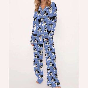 Husky And Snowflakes Silky Satin Pajama Set1