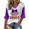 Vikings Leopard Bow Baseball Long Sleeve Waffle T-shirt
