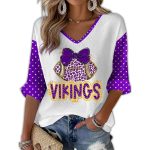 Vikings Leopard Bow Baseball Long Sleeve Waffle T-shirt
