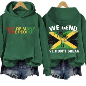 Retro Jamaica Strong Out Of Many One People We Bend We Dont Break Print Hoodie