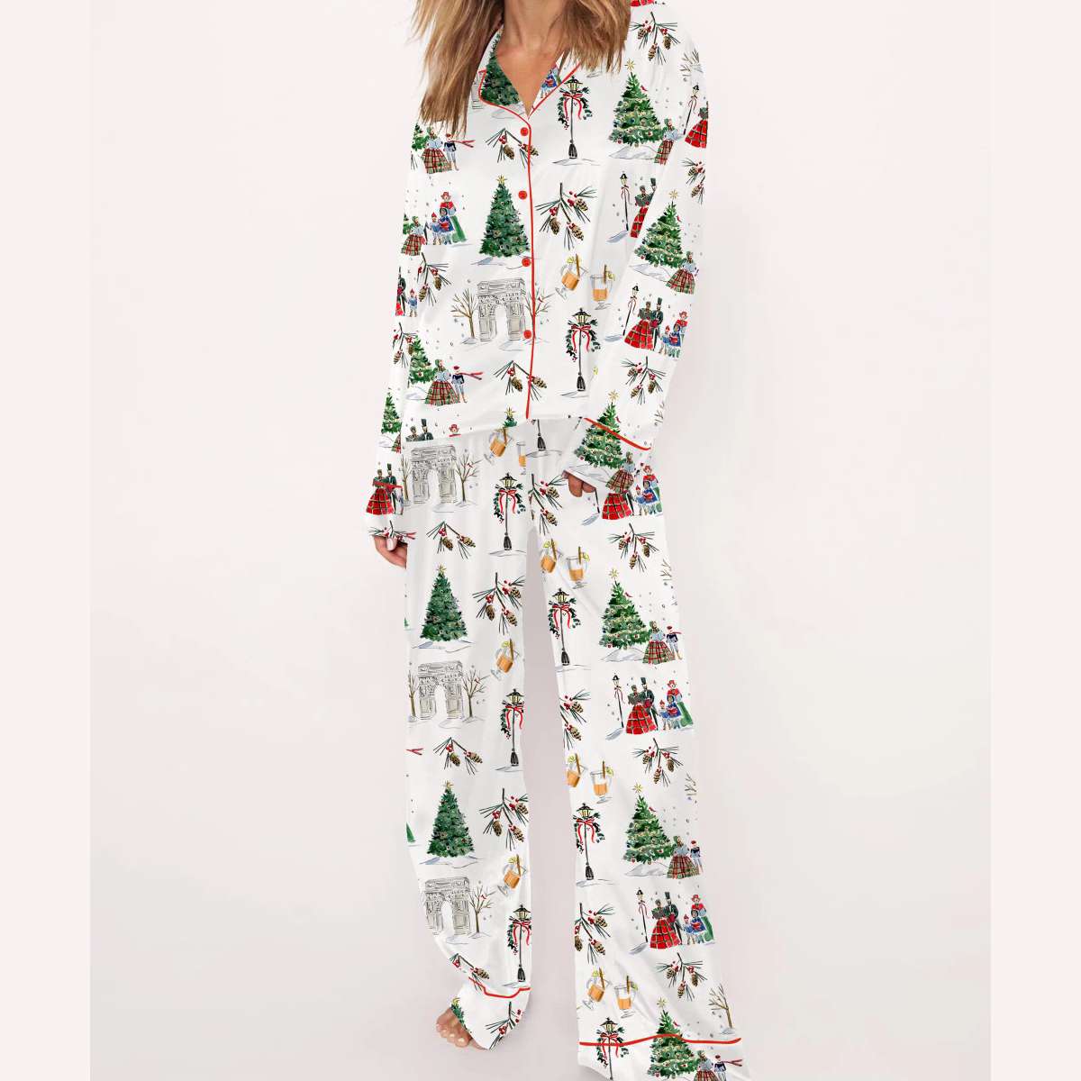 Watercolor Christmas Silky Satin Pajama Set Watercolor Christmas Silky Satin Pajama Set