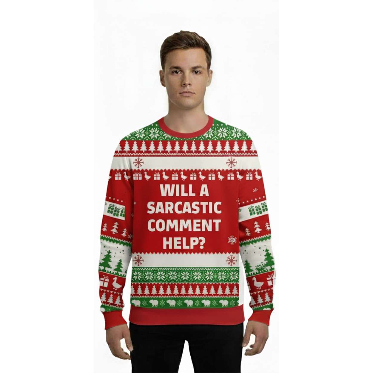 Will a Sarcastic Comment Help Red Ugly Christmas Sweater Will a Sarcastic Comment Help Red Ugly Christmas Sweater
