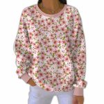 Women's Breast Cancer Awareness Flowers Ribbed Round-Neck Sweatshirt
