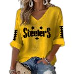 Women's Steelers Football Print Waffle Long Sleeve T-Shirt