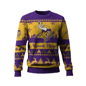 2025 Vikings Reindeer Christmas Tree Pattern Ugly Sweater