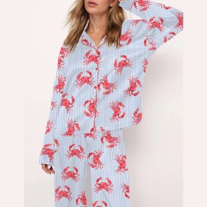 Crab Stripe Silky Satin Pajama Set2