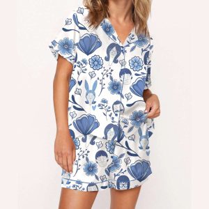 Chinoiserie Floral Bobs Burgers Silky Satin Pajama Set
