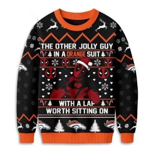 Broncos Deadpool The Other Jolly Guy In A Orange Suit Christmas Ugly Sweater