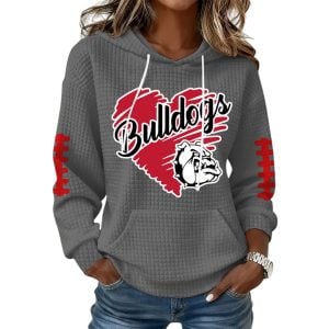 Bulldogs Love Football Waffle Hoodie2