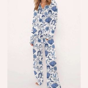 Chinoiserie Floral Bobs Burgers Silky Satin Pajama Set2