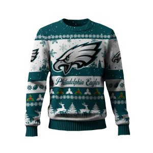 2025 Eagles Reindeer Christmas Tree Pattern Ugly Sweater