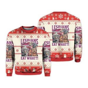 2025 Christmas Lesbians Eat What Cat Ugly Sweater 1