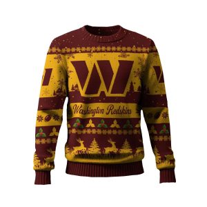 2025 Commanders Reindeer Christmas Tree Pattern Ugly Sweater