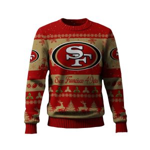 2025 49ers Reindeer Christmas Tree Pattern Ugly Sweater