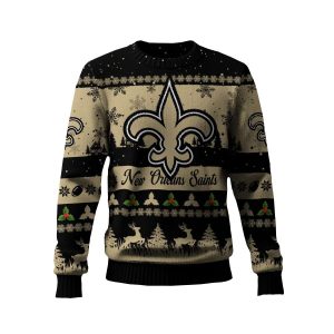 2025 Saints Reindeer Christmas Tree Pattern Ugly Sweater