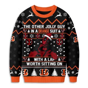 Bengals Deadpool The Other Jolly Guy In A Orange Suit Christmas Ugly Sweater