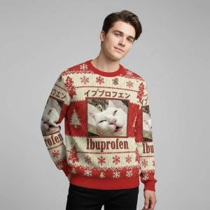 Ibuprofen Meme Cat Christmas Ugly Sweater1