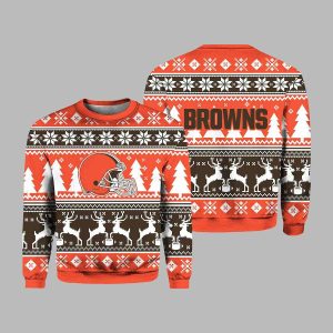 2025 Christmas Browns Reindeer Football Ugly Sweater 1 2025 Christmas Browns Reindeer Football Ugly Sweater 2