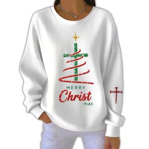 Merry Christmas Faith Print Pit Striped Sweatshirt 1 Merry Christmas Faith Print Pit Striped Sweatshirt