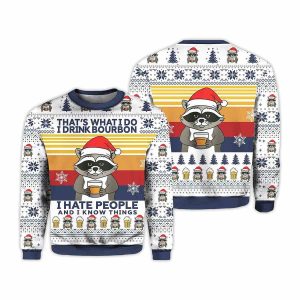 2025 Raccoon That’s What I Do I Drink Bourbon Ugly Christmas Sweater