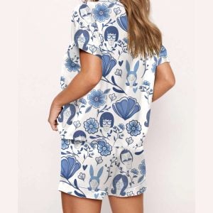 Chinoiserie Floral Bobs Burgers Silky Satin Pajama Set1