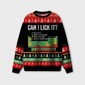 Can I Lick It Funny Science Teacher Ugly Christmas Sweater