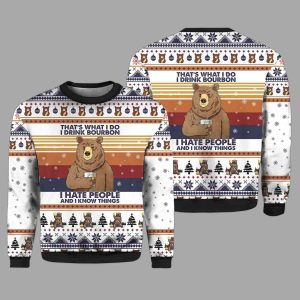 2025 Bear Drink Bourbon Whiskey Christmas Ugly Sweater 2