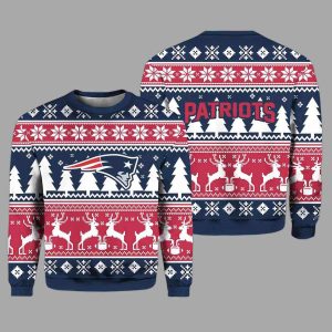 2025 Christmas Patriots Reindeer Football Ugly Sweater 2