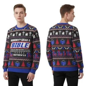 Hungry Grab A Bible Christian Ugly Christmas Sweater