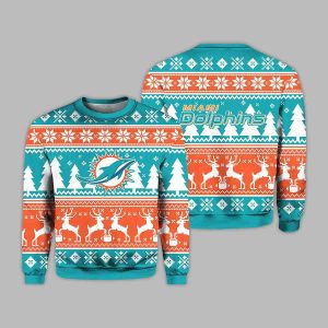 2025 Christmas Dolphins Reindeer Football Ugly Sweater 2