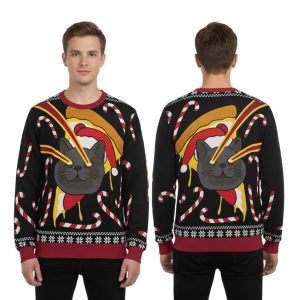 Pizza Cat With Laser Eyes Christmas Ugly Sweater1